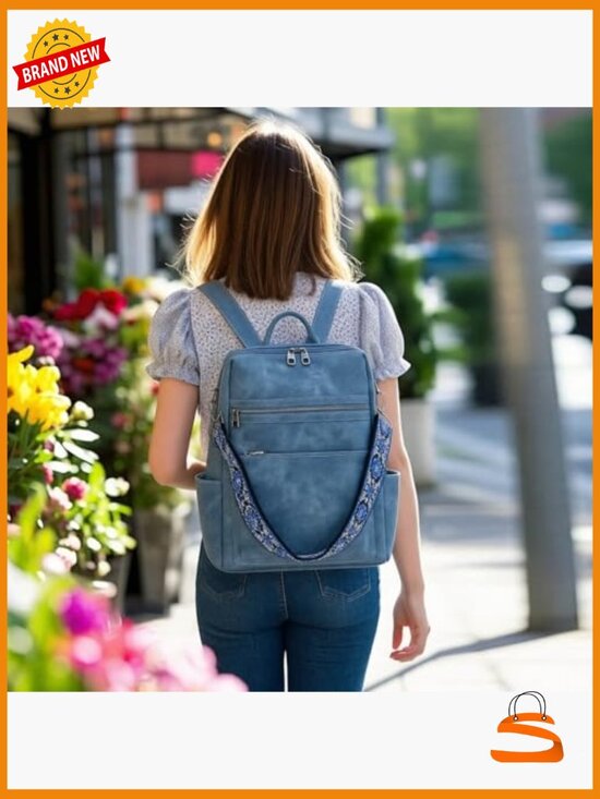Faux Leather Convertible Travel Backpack Purse with Multiple Pockets